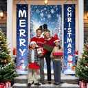 3pcs Christmas Door Cover Porch Signs Christmas Front Door Decorations Merry Christmas Door Banner Xmas Tree Backdrop for Winter Holiday Party Indoor Outdoor Decor Supplies, Blue - Snowman