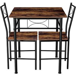 JOIN IRON 3-Piece Kitchen Dining Room Table Set for Small SpacesIron Wood Square Table with 2 Chairs for Kitchen Dining Room Furniture