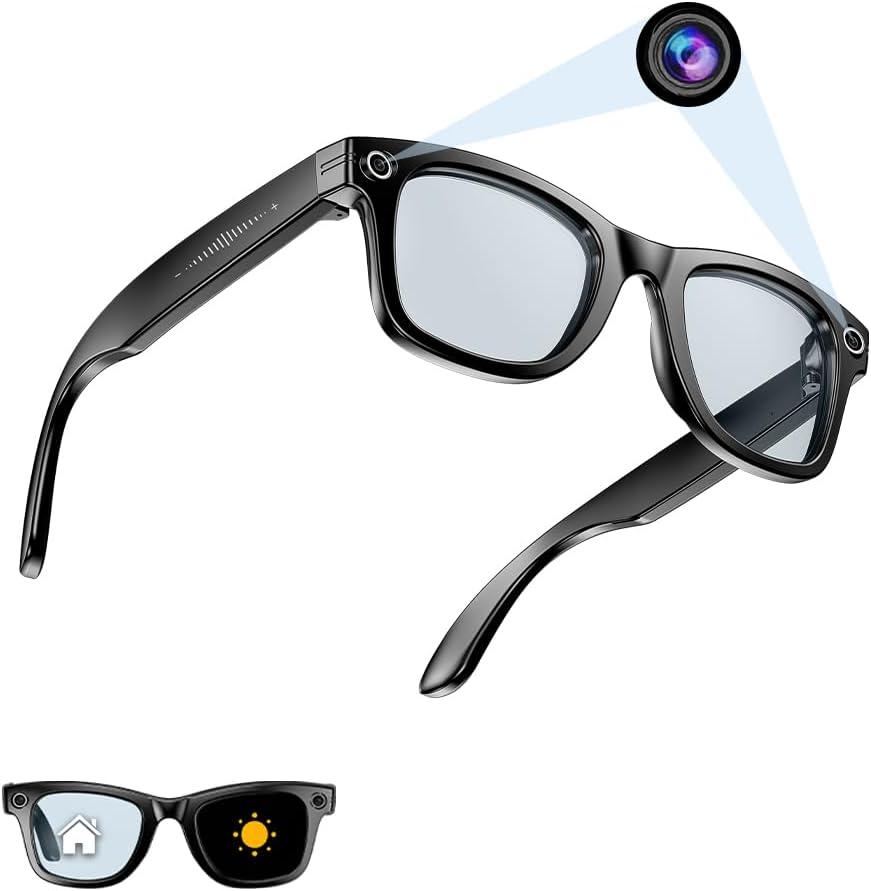 Smart Glasses Smartglasses Ai-Glasses Outdoor Recording Translation Bluetooth Sunglasses UV Protection 8MP HD SmartGlasses with Anti-Shake, Voice, Calling, Waterproof (Photochromic Lenses)