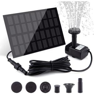 Solar Fountain Pump for Bird Bath, with Separate Solar Panel, 2 W Upgraded Solar Water Pump with 3 M Long Cable & 4 Nozzles for Bird Bath, Outdoor Pond, Patio Garden and Fish Tank (Black)