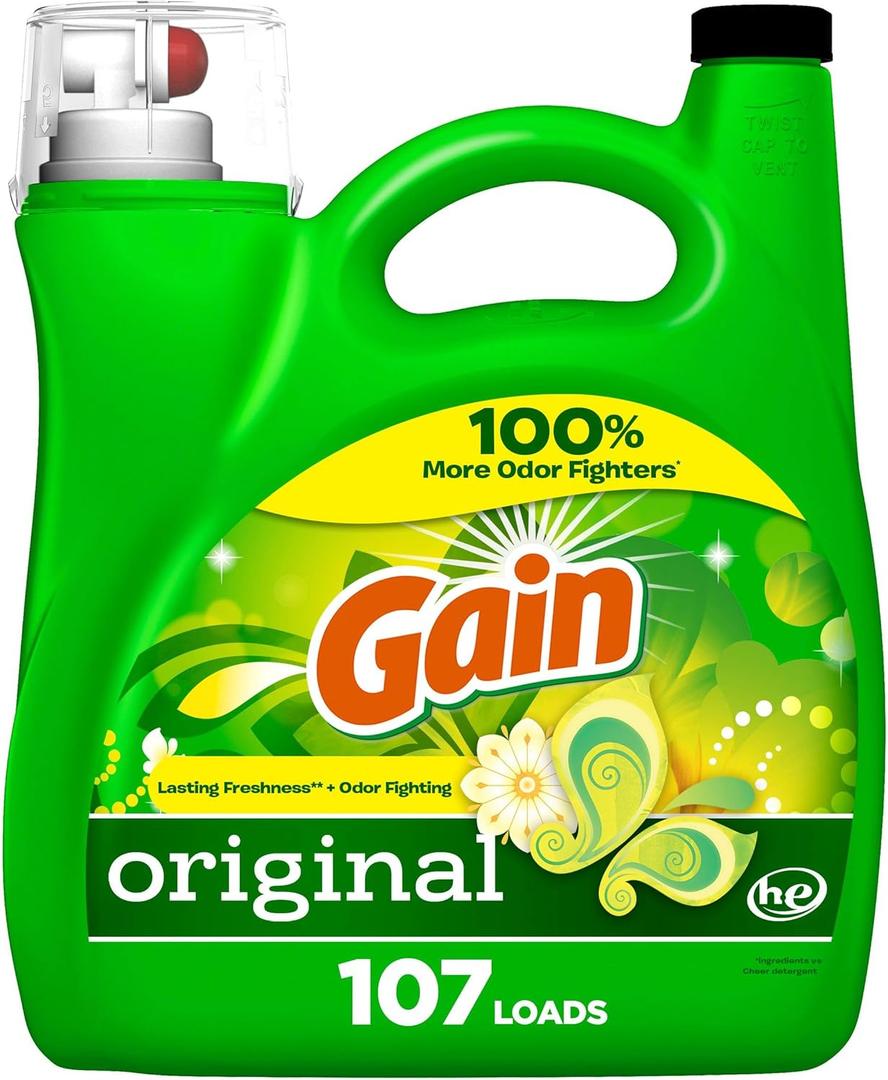 Gain Liquid Laundry Detergent, Original Scent, 154 fl oz, 107 Loads, Freshness + Odor Fighting, High Efficiency Washing Machine Liquid Cleaning Soap