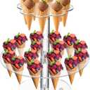 Hacaroa Acrylic Ice Cream Cone Holder, 24 Holes Waffle Sushi Hand Roll Stand Double Layer Cone Display Stand, Clear Food Display Stand Rack for Birthday Parties, Weddings, Christmas, Flower Shape