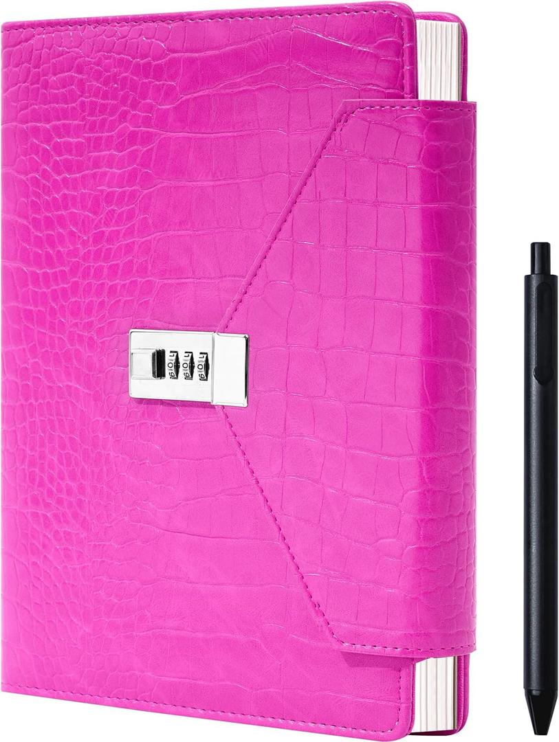 CAGIE Diary for Women Gift, 7.5 x 10 Inch Large Journal with Lock More Secure，220 Pages Refillable Journal for Writing, Business Birthday Gift for Women, Rose Red