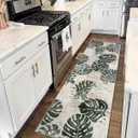 Wonnitar 2x6 Bathroom Rug Runner, Washable Leaf Runner Rugs for Hallway, Non-Slip Tropical Plant Long Carpet Monstera Low Pile Accent Mats for Bedside Kitchen Entrance Closet, Dark Jungle Green