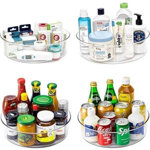 4 Pack Lazy Susan 11.5" Inch Turntable Organizer Organization Storage Container Bins Spice Rack Cabinet Rotating Condiment for Pantry Countertop Kitchen Vanity Bathroom Jewelry Holder Clear