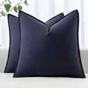 MIULEE Decorative Linen Euro Sham Pillow Covers 24x24 Navy Boho Farmhouse Neutral Couch Throw Pillows for Bed Pack of 2 Accent Modern Pillowcase Summer Sofa Livingroom Home Decor
