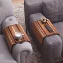 Sofa Arm Tray,Acacia Wood Folding Couch Arm Tray,Sofa Armrest Trays with Anti-Slip Pad for Drinks,Snacks,Phone,Remote Control 2 PC