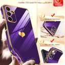 LeYi for Samsung Galaxy A15 5G Case: with Tempered Glass Screen Protector [2 Pcs]+ Full Camera Lens Protection,Love Heart Plating Girly Cute Luxury Shockproof Case, Cute Present for Mom, Dark Purple