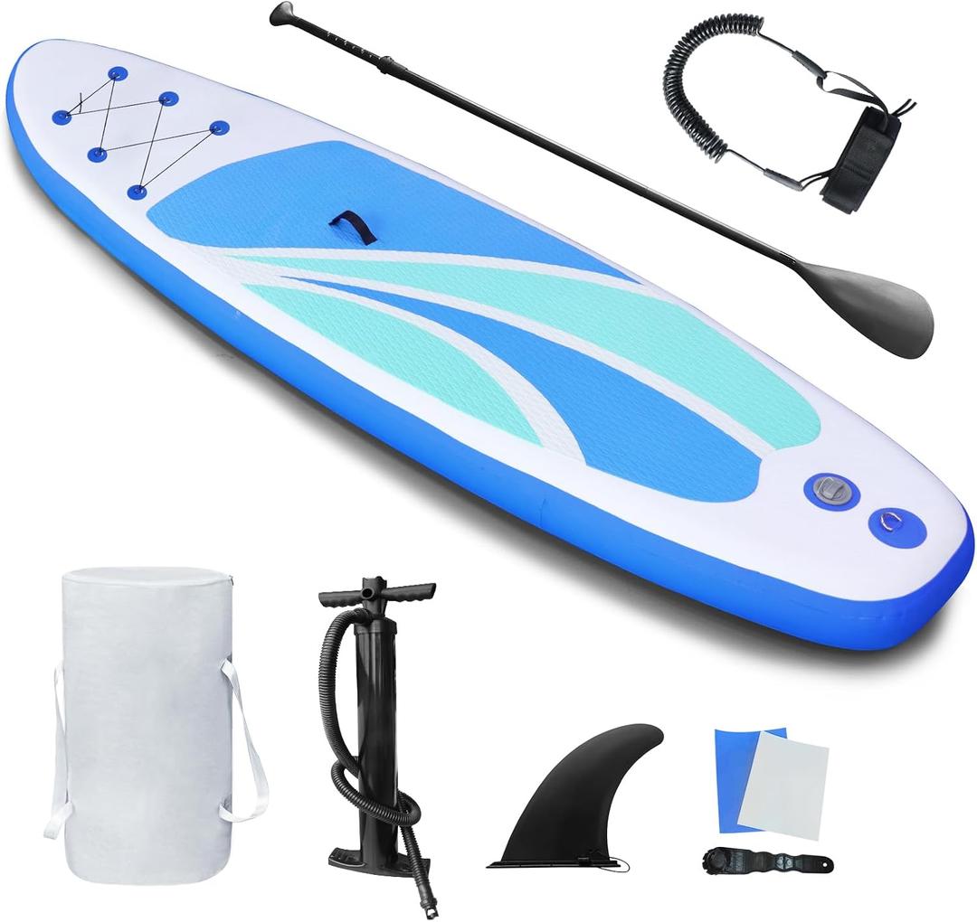 Inflatable Stand Up Paddle Board for Adult All Skill Levels- 10'x4" Ultra-Light SUP Paddleboard with Durable Non-Slip Deck and Paddle Board Accessories Fins, Paddle, Pump, Backpack, Leash