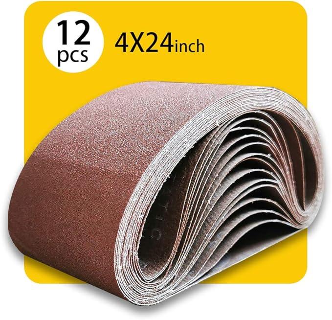 4 x 24 Inch 80 Grit Sanding Belt | Premium Aluminum Oxide Sanding Belt | Premium Sander Sandpaper – 12 Pack