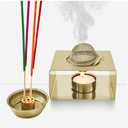 2 x CiLoN 4in1 Incense Holder, Frankincense Burner, Essential Oil Burner Aromatherapy Diffuser, Resin Burner, Esfand Burner with Tea Candle Warmer. Spiritual Gift for Yoga & Meditation Lovers. 304SS Gold