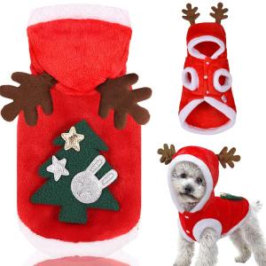 Dog Christmas Costumes, Pet Cold Weather Sweater Coat, Puppy Santa Claus Reindeer Outfit Winter Hoodie Warm Vest Clothes, Jumpsuit Apparel for Small Medium Dogs Cats Party Cosplay (Small, Red)