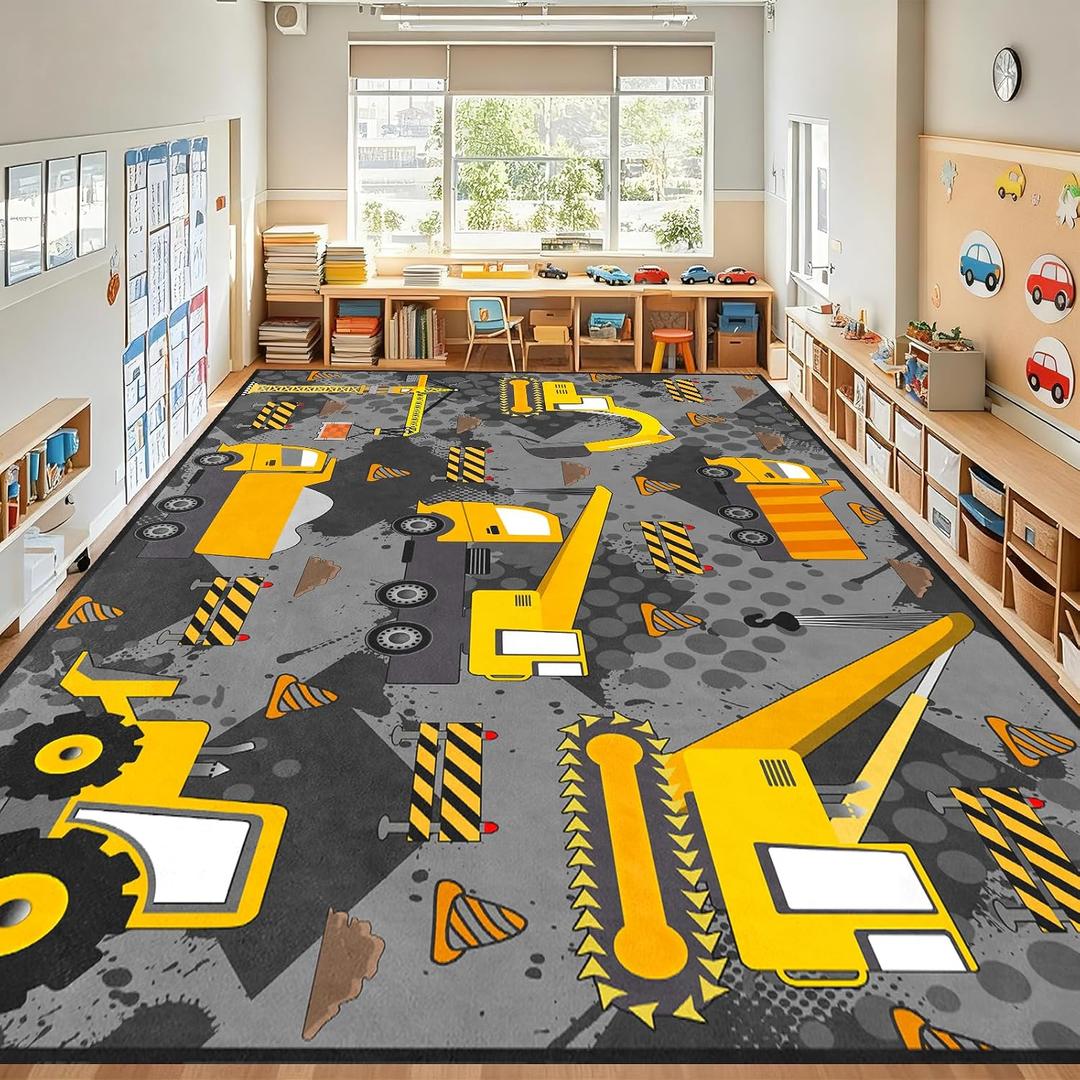 Construction Rugs for Boys Room 6'x9' Play Carpet Car Rugs Play Mat Kids Car Rug Cars Mat Kids Construction Room Decor for Boys Playroom Rug Livingroom Bedroom