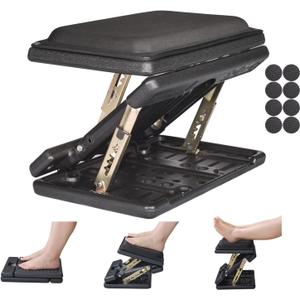 Leermart Adjustable Footrest with Removable Foam Cushion, Under Desk Footrest with Massage Beads for Car, Home, Office Stool, 4-Level Height for Improved Posture Back&Hip Pain Relief(Black Plus)