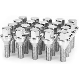 Dynofit 12x1.25 OEM/Stock Wheel Lug Bolts, 20pcs ET 28mm Shank 19mm Hex 2.45 inch Length Solid Chrome Studs Set for 2015-2022 Je/ep Renegade, 2018-2022 Compass, 2014-2022 Cherokee and More (Silver)