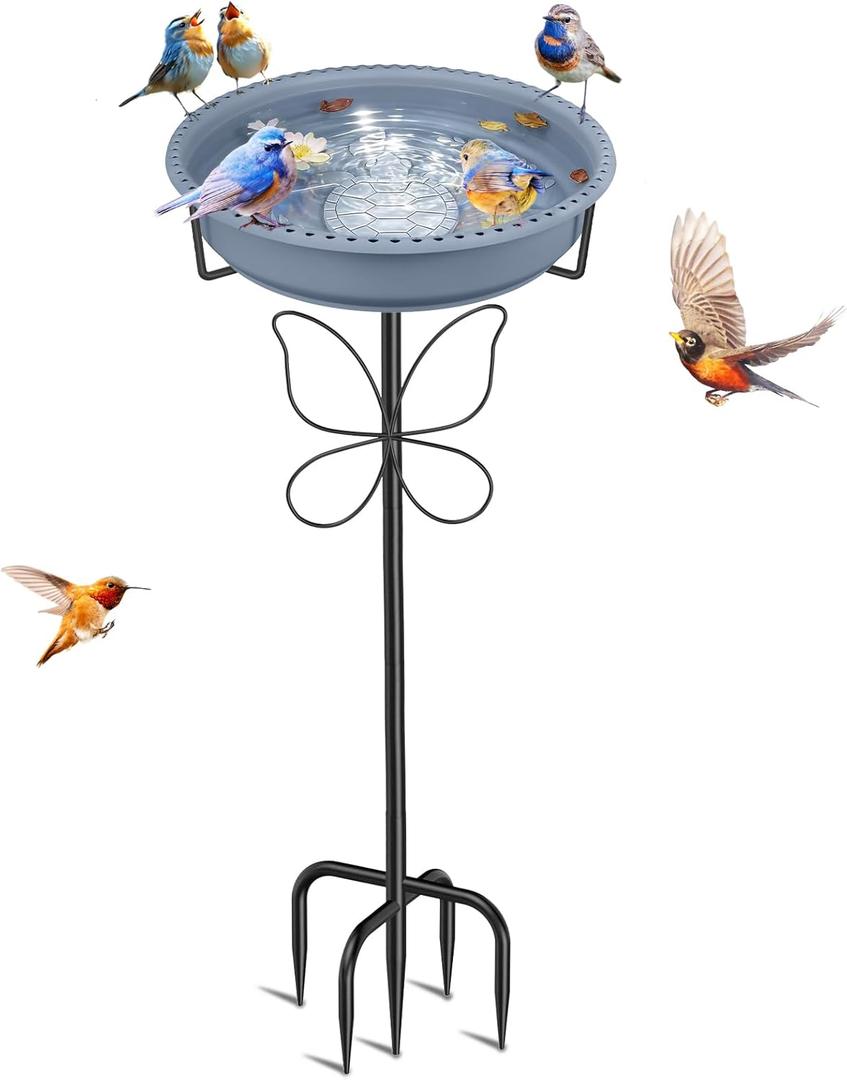 Bird Bath for Outside, Garden Freestanding Birdbath & Birdfeeder with Removable Bowl, Bird Baths Feeder for Outdoors Garden Patio Yard Lawn Decor, 5-Pronged Base & Easy to Clean(Grey) (Gray)
