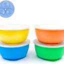Elk and Friends Stainless Steel Bowls with Silicone Sleeve for Babies & Toddlers | Lids Included | Stay Put Suction | Cereal & Snack Bowls | 4 Pack (Green/Orange/Yellow/Blue)