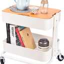 Melody House 2-Tier Metal Utility Rolling Cart Storage Side End Table with Cover Board for Office Home Kitchen Organization, Cream White