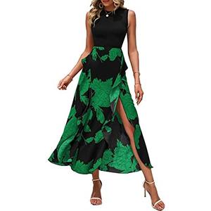 BTFBM Women Casual Sleeveless Summer Dresses 2025 Spring Crewneck Patchwork Boho Floral Ruffle Cocktail Party Midi Dress, Large