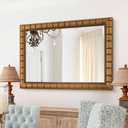 Vintage Warm Gold Mirror, 39'' x 27'' Solid Wood Mirror Frame with Vintage Bamboo Design, Decorative Mirrors for Living Room, Bathroom, Bedroom, Entryway, Fireplace, Horizontal/Vertical