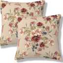 Flowers Leaves Throw Pillow Covers Floral Pattern Pillow Covers 18x18 Inch Set of 2 Vintage Roses Square Pillowcase Decorative Cushion Cases for Home Bedroom Couch Sofa (Red)