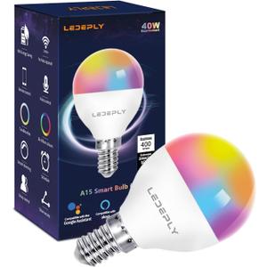 5W=40W, LED Smart Bulb, A15 Globe Shape, Compatible with Alexa, Google Home, E12, Dimmable, WiFi, Color Changing, Tunable White 2700K-6500K, G45 Ceiling Fan Light Bulbs, 1 Pack, No hub Required