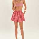 Summer Gingham 2 Piece Lounge Sets For Women Button Down Sleeveless Tank Tops Boxer Shorts Sets Matching Pajama Sets Red (Red, S)