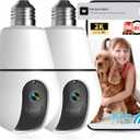 Light Bulb Security Camera,2.4G/5GHz WiFi 2K Security Cameras Wireless Outdoor Indoor,Bulb Cameras for Home Security,AI Smart Detection,911Emergency,US Based Cloud,2 Way Talk,Color Night Vision 2Pack