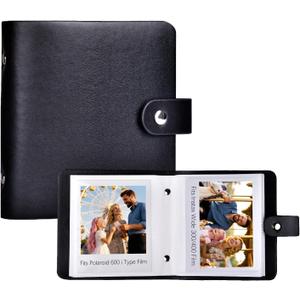 52 Pockets Mini Photo Album Fits Polaroid 600/i-Type/SX-70 Instant Film & Fujifilm Instax Wide 300/400 Instant Photos,PU Leather Cover 3.5x4.25 Inch Pictures Book (Black)