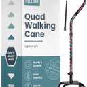 PELEGON Quad Cane (300 lb) - Adjustable Walking Cane with A Large 4 Pronged Base for Extra Balance & Stability, Walking Canes for Seniors, Walking Cane for Men & Women, Walking Sticks (Flowers)