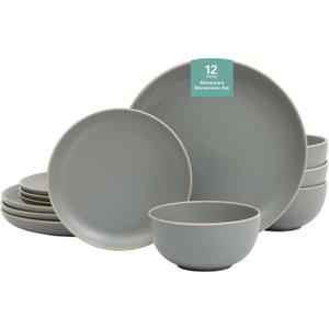Gibson Home Rockaway 12-Piece Dinnerware Set Service for 4, Grey Matte - (Service for 4 (12pcs), Matte Grey)