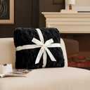 Cozy Bliss Faux Fur Throw Blanket for Couch, Fuzzy Soft Plush Thick Warm Fluffy Reversible Wave Textured Blanket for Sofa Bedroom Living Room, 55 * 70 Inches Black