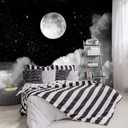 -Gray Galaxy Universe Moon Fabric Wallpaper Ceiling Starry Night White Clouds Living Room Bedroom Bathroom Boys and Girls Children's Room Large Mural- 91"x65" not Peel and Stick