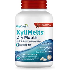 Oracoat XyliMelts for Dry Mouth Night Time or Day - Moisturizing Dry Mouth Adhering Discs, Sugar Free with Xylitol, 230 Count, Cinnamon, 8-Hour Relief