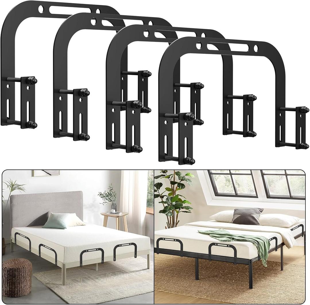 DELLAN Mattress Slide Stopper, Non-Slip Gripper Retainer Bar, Mattress Holder for 1.5"x 2.9" Metal Bed Frame to Prevent Sliding (4 Pack), Regular, Black