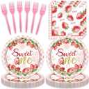 JASMPARTY 48Pcs Strawberry Birthday Party Decorations Plates Napkins Forks Berry First Birthday Decorations Set for 16 Guests