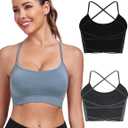 Lusait Sports Bras for Women Medium Support Thin Straps Sexy Criss-Cross Yoga Bra Gym Crop Top for Workout (Gray, L)