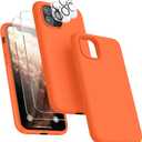 [5 in 1 for iPhone 11 Pro Case 5.8 inch, with 2 Pack Screen Protector + 2 Pack Camera Lens Protector, Liquid Silicone Slim Shockproof Protective Phone Case [Microfiber Lining] (Orange) (iPhone 11 Pro, Orange)