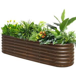 SnugNiture 8x2x2ft Raised Garden Bed Kit, 24" Tall Outdoor Metal Raised Planter Box for Planting Plants Vegetables Flowers Fruits, Brown