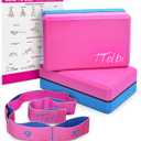 Yoga Blocks 2 Pack with Strap & Guide – Non-Slip EVA Foam Pilates Blocks for Home Workouts, Dance, Ballet, Gymnastics & Stretching Exercise | Ideal Dancer Gifts