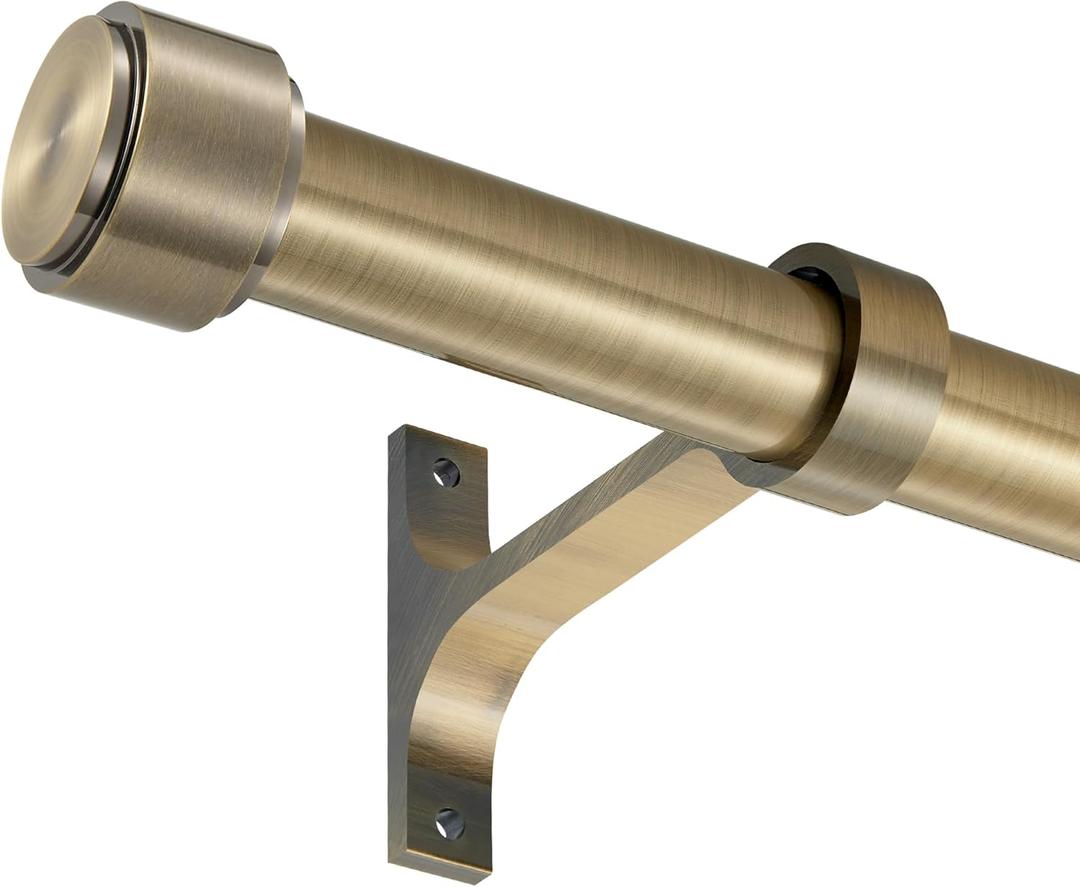 Long Curtain Rods for Windows 72 to 144", 1-Inch Antique Bronze Blackout Curtain Rods with Aluminum Brackets and End Cap Finials, Adjustable Drapery Rods for Sliding Glass Door/Bedroom/Kitchen Etc.