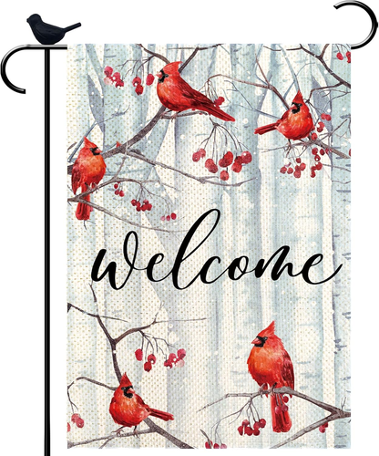PIPISASA Welcome Winter Cardinal Holiday Christmas Garden Flag for Outside Pine Trees Red Cardinal Birds Seasonal Flag 12x18 Double Sided Farmhouse Small Yard Flags for Outdoor Yard Lawn Decoration, Pack of 4 PIPISASA Welcome Winter Cardinal Holiday Christmas Garden Flag for Outside Pine Trees Red Cardinal Birds Seasonal Flag 12x18 Double Sided Farmhouse Small Yard Flags for Outdoor Yard Lawn Decoration, Pack of 4
