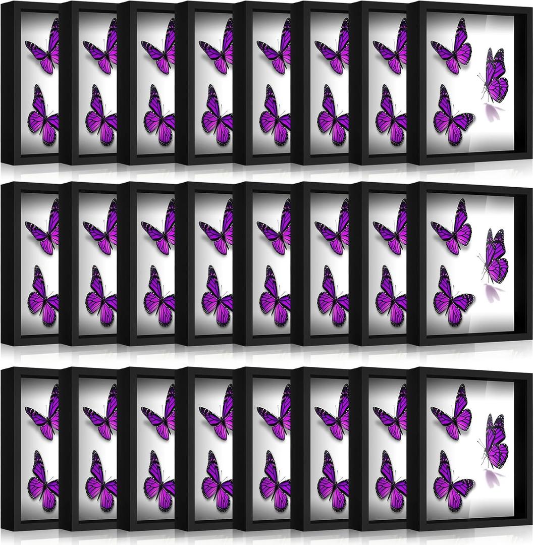 Geetery 24 Pack 5x7 Shadow Box Small Shadow Box Bulk Display Case Wood Picture Frame with Acrylic for Photos Dried Flower Tickets Sports Memorabilia Wedding Bouquets Awards (Black)