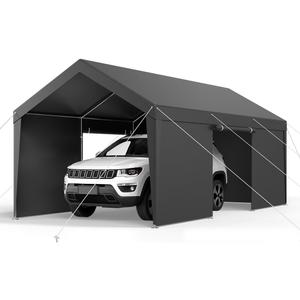 VEVOR 12x20 FT Heavy Duty Carport, Portable Car Canopy with Removable Sidewalls and Door, Outdoor Car Shelter, UV-Resistant, Water-Resistant, All-Season Car Shelter for Cars, Boats, and Equipment (Gray)