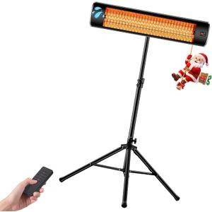 Electric Patio Heater for Outdoor with Tripod, 1500W Waterproof, Remote Control, Tip-Over Protection, Freestanding or Wall-Mounted, Black