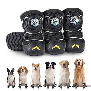 paatata Dog Shoes for Large Small Medium Dogs Knob Breathable Dog Boots & Paw Protectors Non-Slip Dog Shoes for Hot Pavement,Rain,Snowy Day Indoor Outdoor 4pcs (Black, 4)