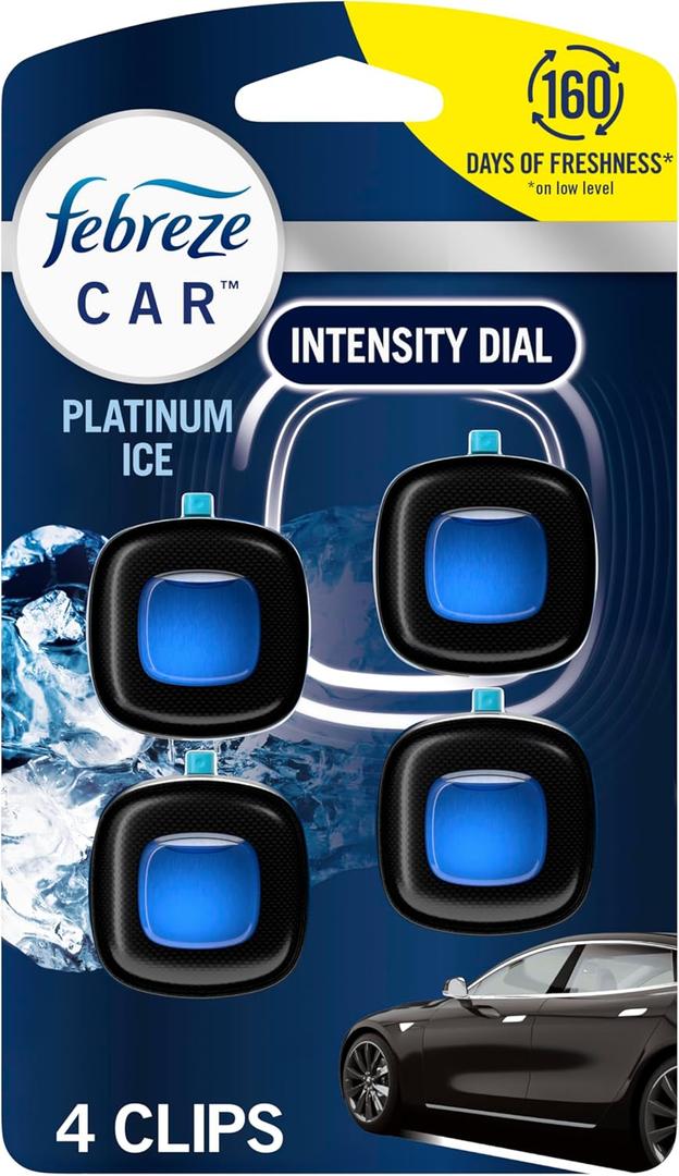 Febreze Car Air Freshener Vent Clip Platinum Ice Scent, .07 oz. Car Vent Clip, Count of 4
