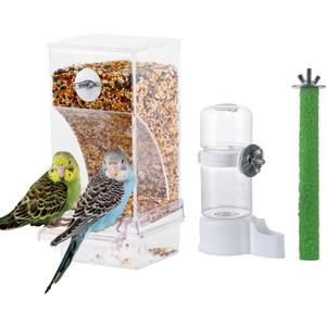 Set of 3 Automatic Bird Feeders and Waterers for Cage, No Mess Seed and Parrot Water Dispenser, Perch for Cages