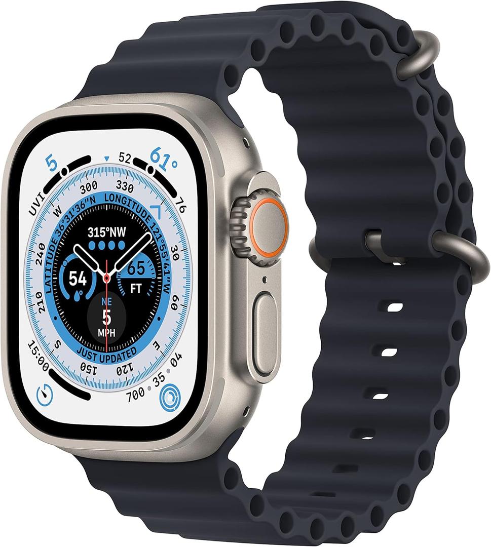 Apple Watch Ultra [GPS + Cellular 49mm] Titanium Case with Midnight Ocean Band, One Size (Premium)