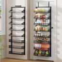8-Tier Over the Door Pantry Organizer, Large Metal Door Spice Rack with Adjustable Basket, 2 in 1 Wall Mount or Hanging Heavy-Duty Pantry Door Storage Shelf for Kitchen and Bathroom, Black